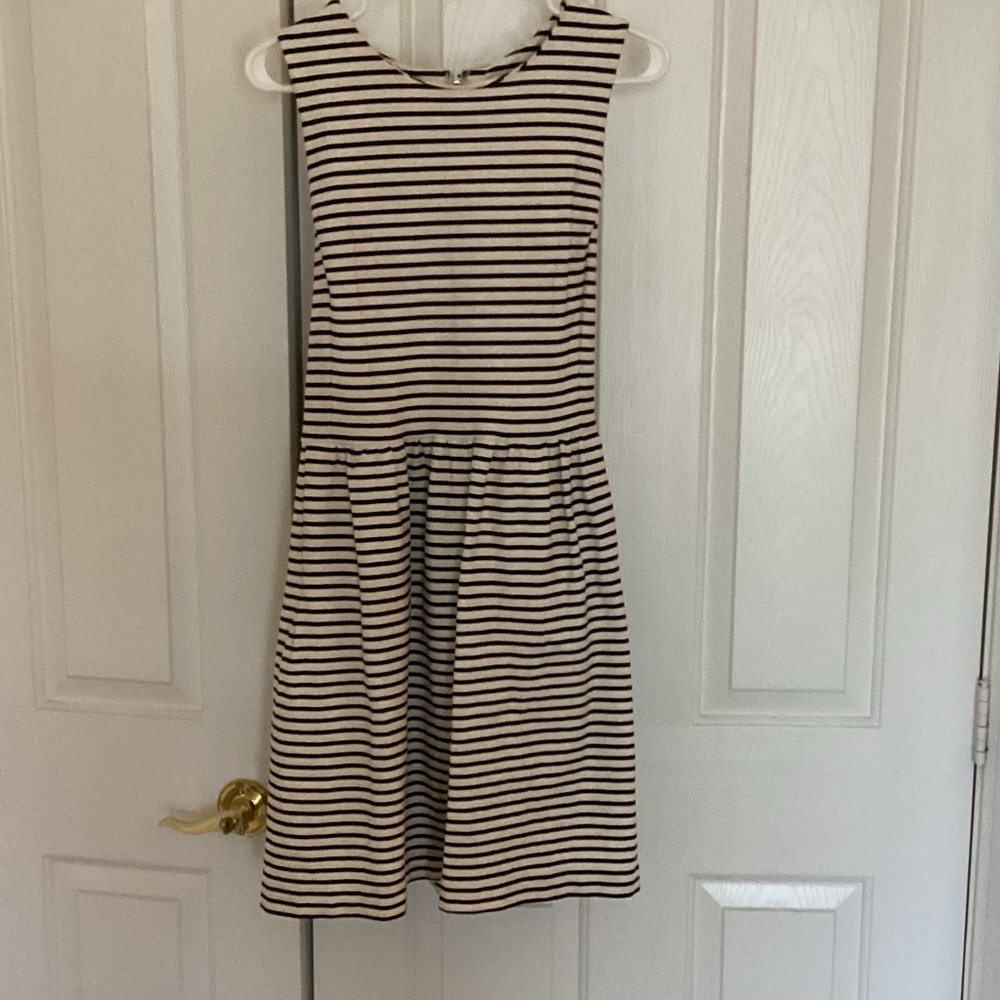 J. Crew Black and White Striped Dress. Fit and flare with two side pockets